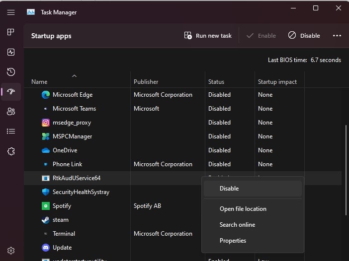 disable startup apps for windows 11